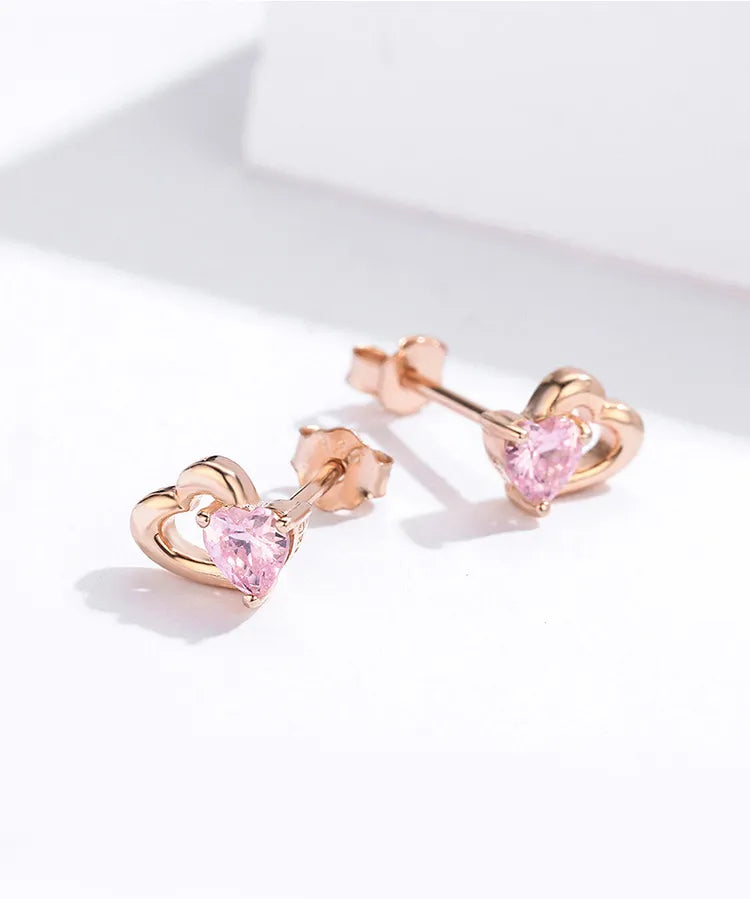 Silver Earrings Double Heart