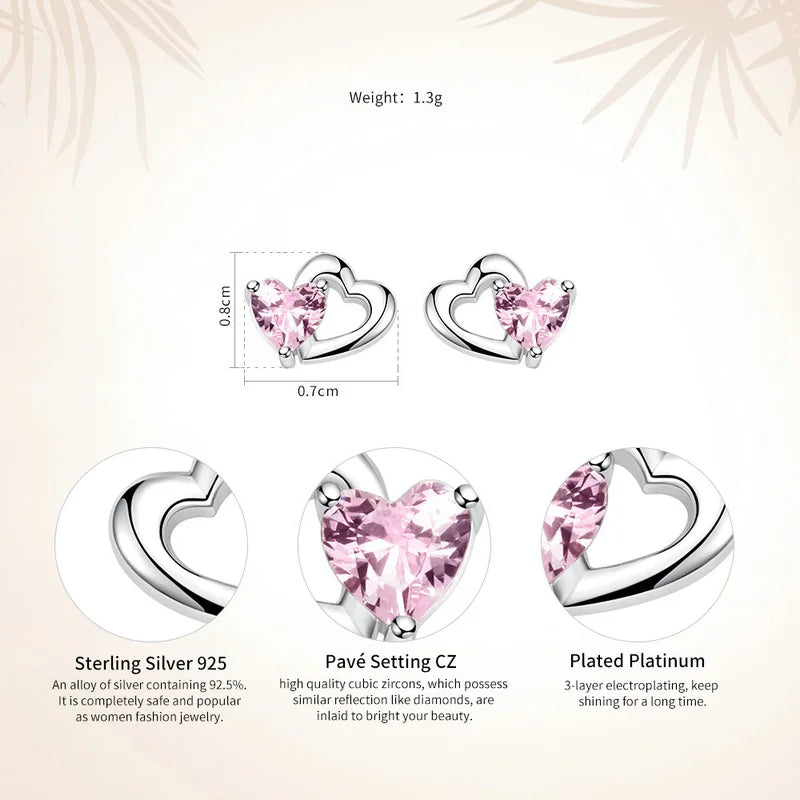 Silver Earrings Double Heart