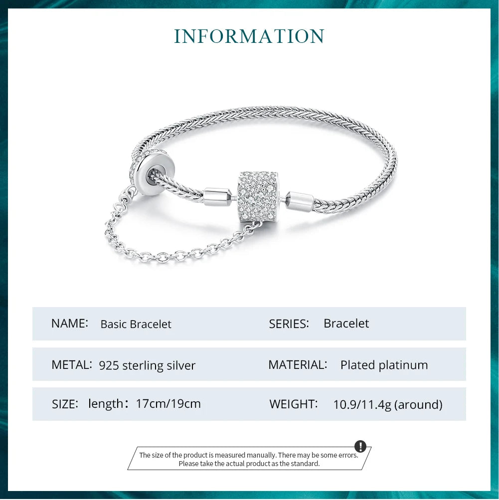 Silver Basic Charm Bracelet with Safety Chain