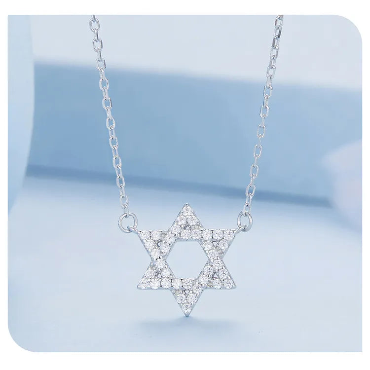 Silver Necklace Star of David Pendant with CZ