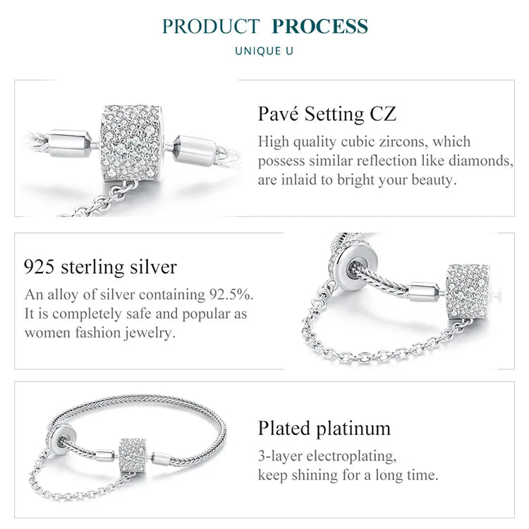 Silver Basic Charm Bracelet with Safety Chain