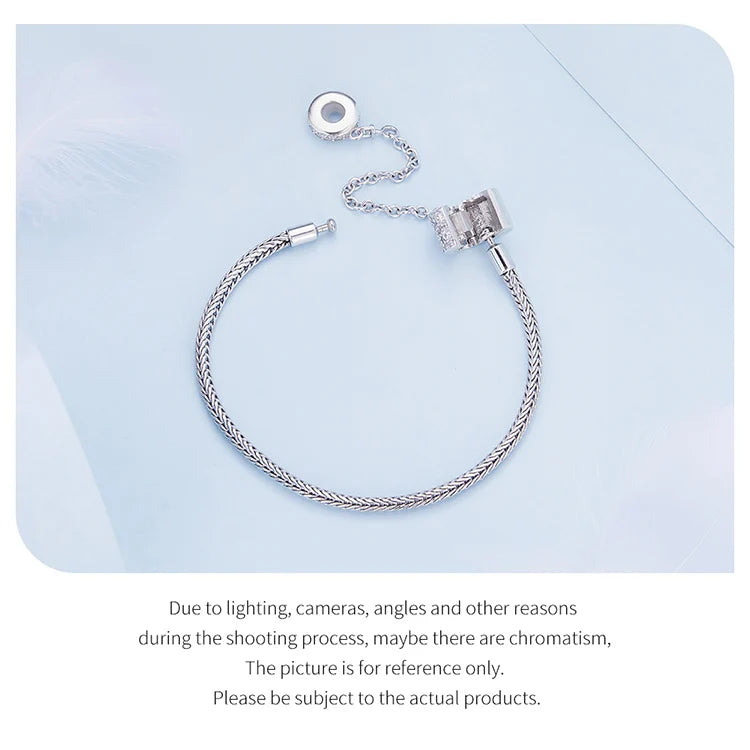 Silver Basic Charm Bracelet with Safety Chain