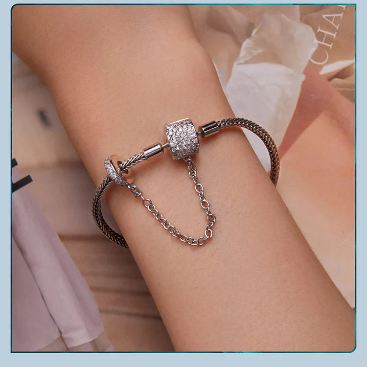 Silver Basic Charm Bracelet with Safety Chain