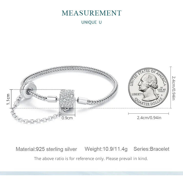 Silver Basic Charm Bracelet with Safety Chain