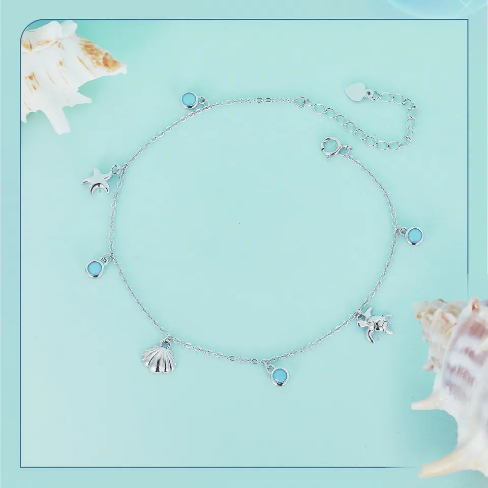 Silver Summer Ocean Anklet
