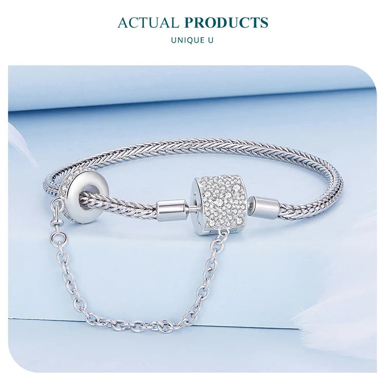 Silver Basic Charm Bracelet with Safety Chain