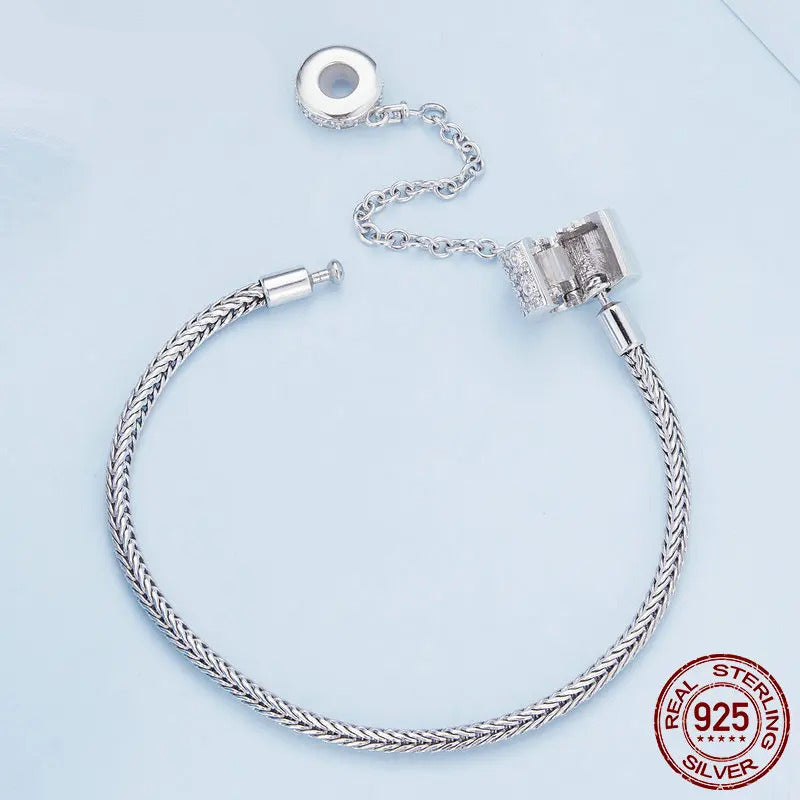 Silver Basic Charm Bracelet with Safety Chain