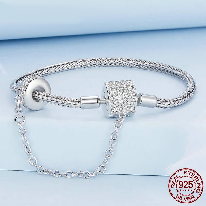 Silver Basic Charm Bracelet with Safety Chain