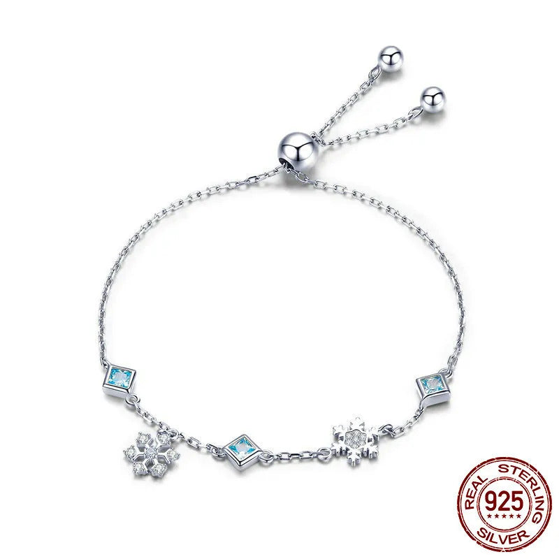 Silver Bracelet Winter Snowflake with Blue CZ