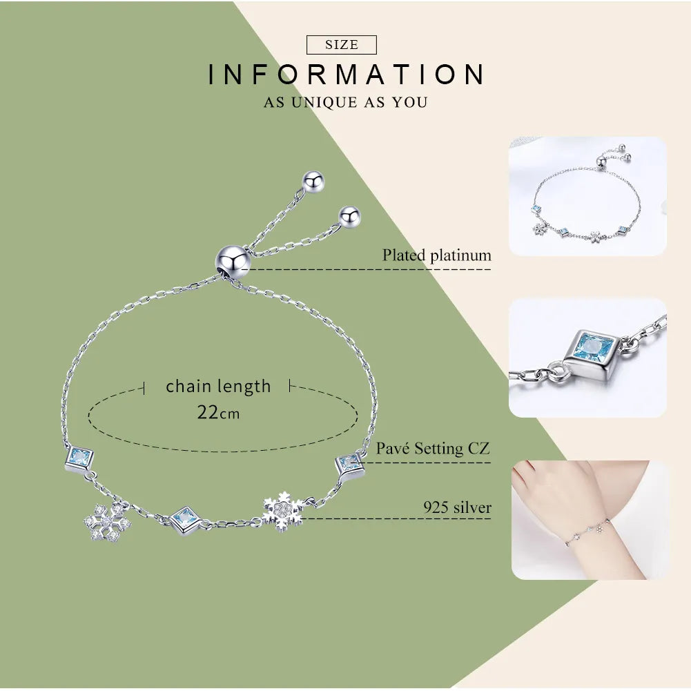 Silver Bracelet Winter Snowflake with Blue CZ