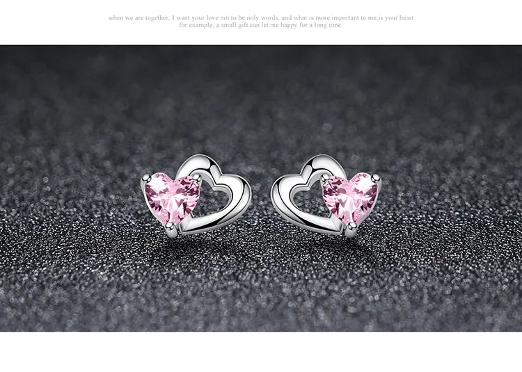 Silver Earrings Double Heart