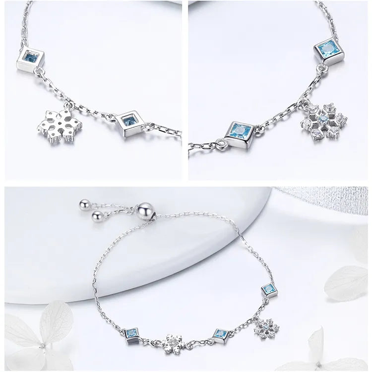 Silver Bracelet Winter Snowflake with Blue CZ