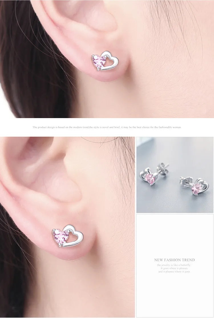 Silver Earrings Double Heart