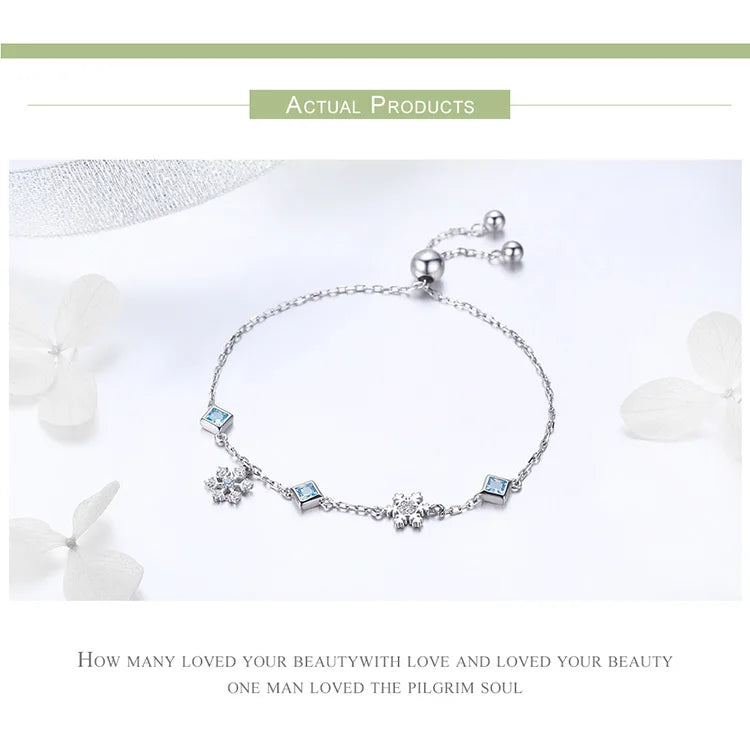 Silver Bracelet Winter Snowflake with Blue CZ