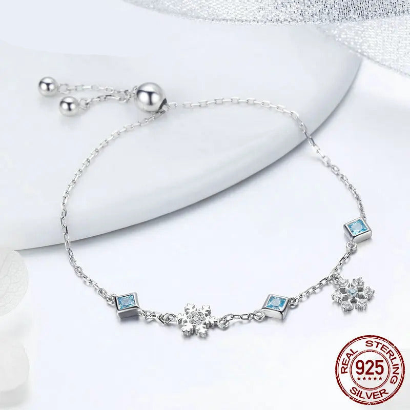 Silver Bracelet Winter Snowflake with Blue CZ