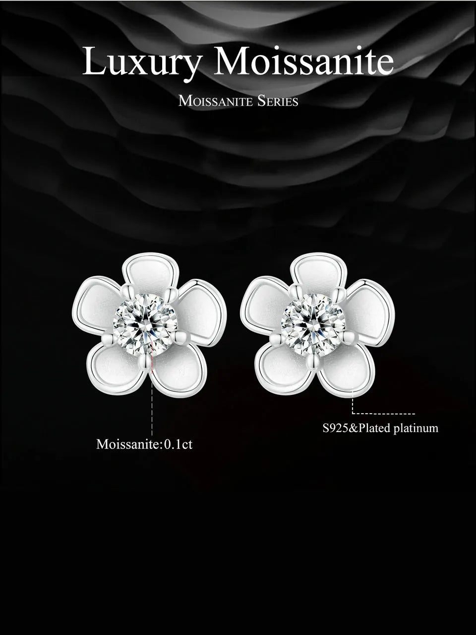 Moissanite Sakura Silver Stud Earrings