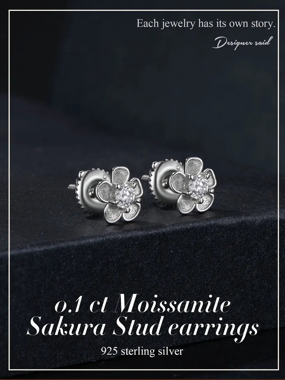 Moissanite Sakura Silver Stud Earrings