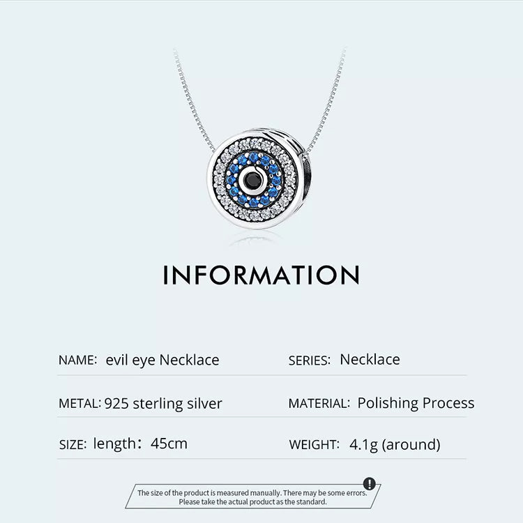 Silver Blue Crystal Evil Eye Necklace Lucky Eye