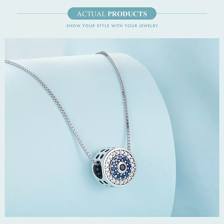 Silver Blue Crystal Evil Eye Necklace Lucky Eye