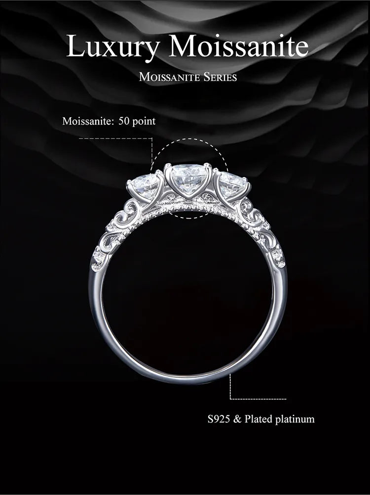 Moissanite Platinum Plated Silver Ring