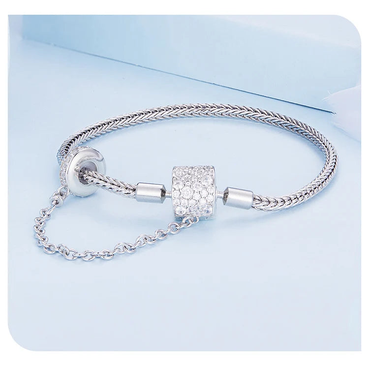 Silver Basic Charm Bracelet with Safety Chain