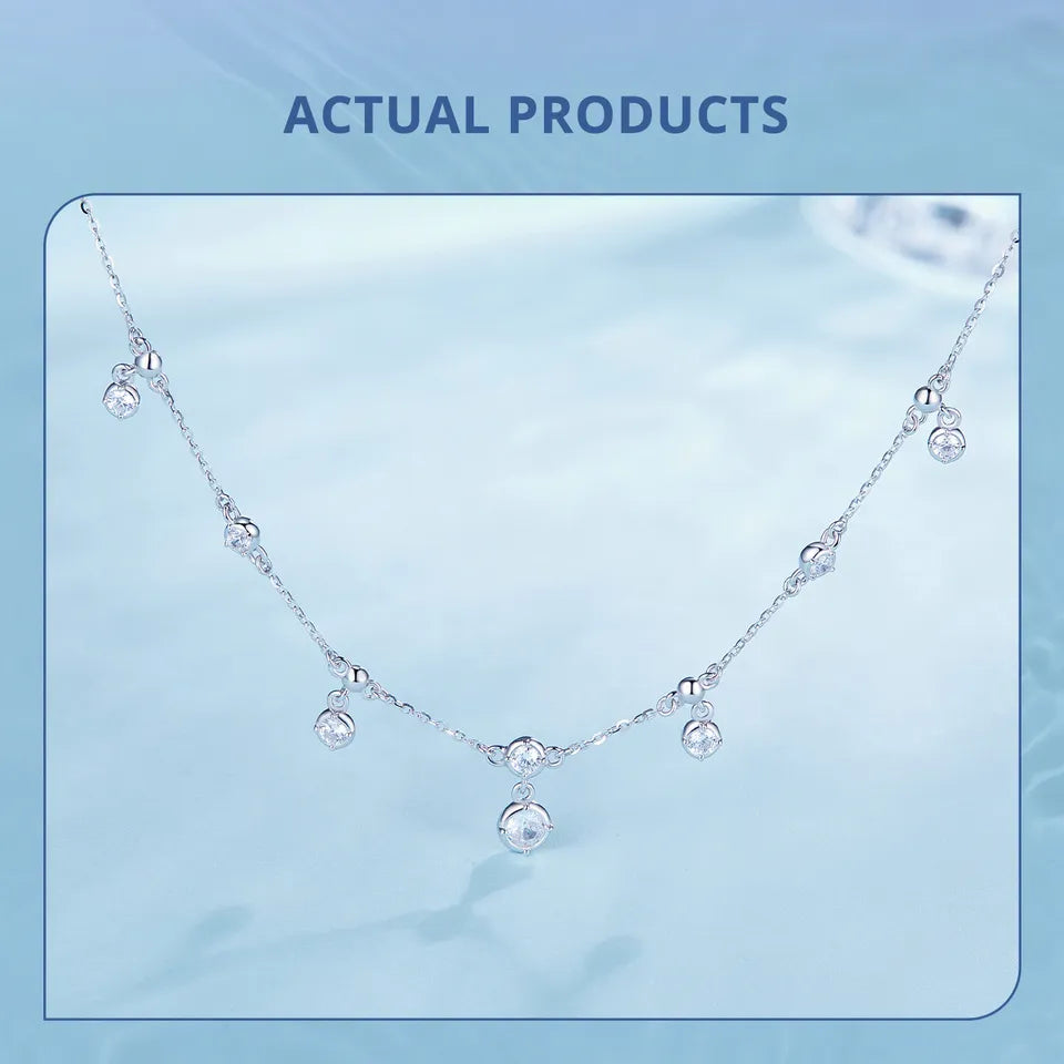 Silver Necklace Stackable Clavicle Sparkling Zircon