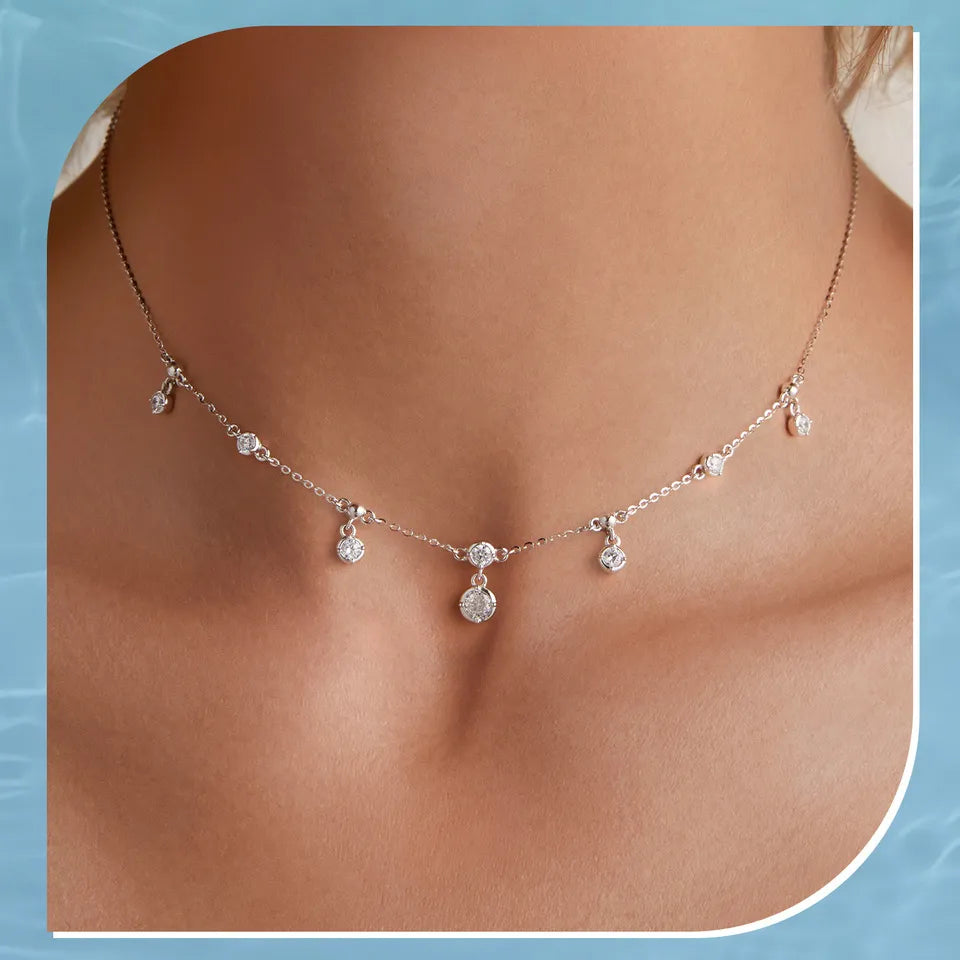 Silver Necklace Stackable Clavicle Sparkling Zircon