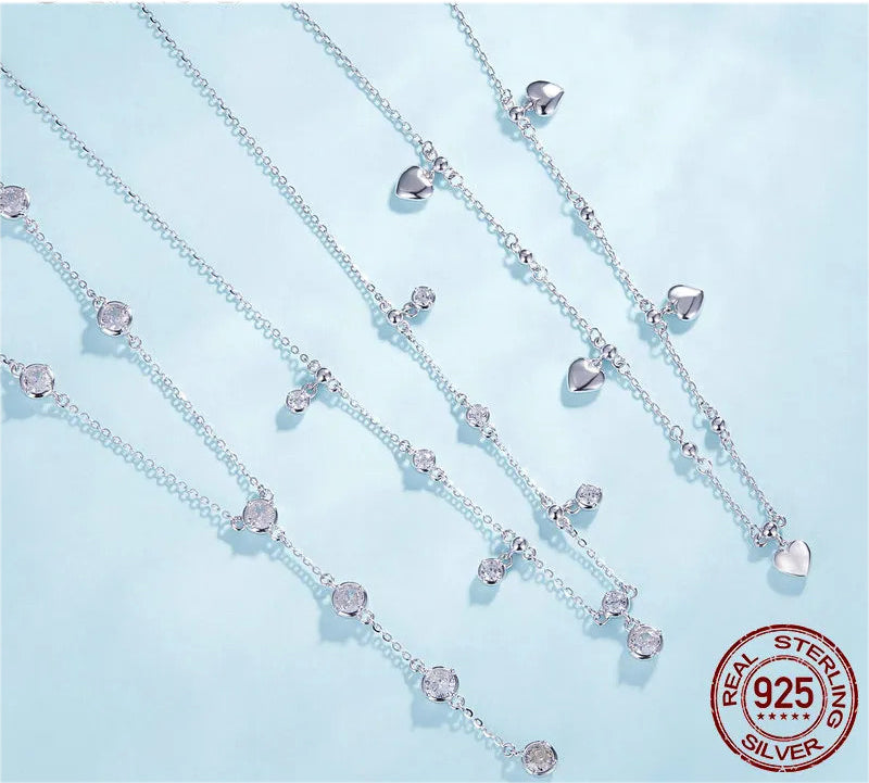 Silver Necklace Stackable Clavicle Sparkling Zircon