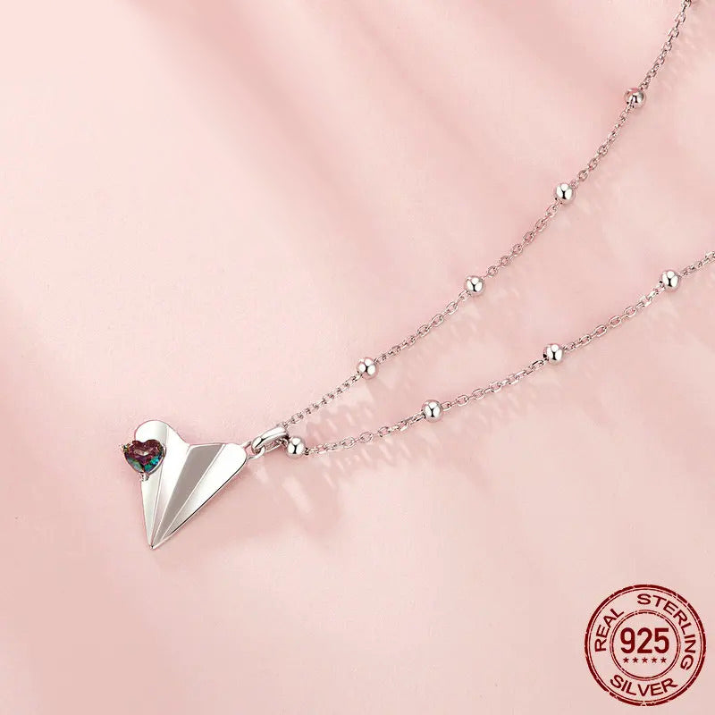 Necklace Heart Origami Paper Airplane