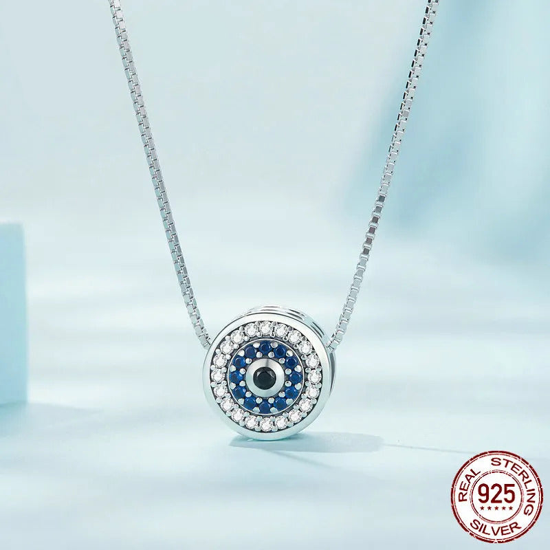 Silver Blue Crystal Evil Eye Necklace Lucky Eye