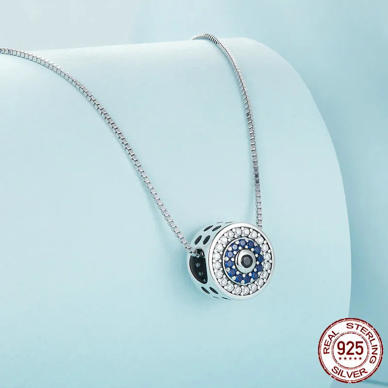 Silver Blue Crystal Evil Eye Necklace Lucky Eye