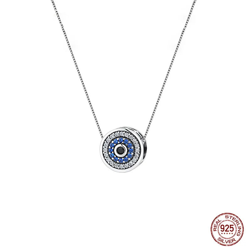 Silver Blue Crystal Evil Eye Necklace Lucky Eye