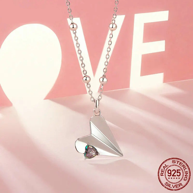 Necklace Heart Origami Paper Airplane