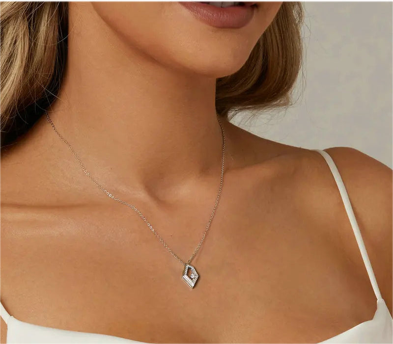 Silver Geometric Necklace Platinum Plated