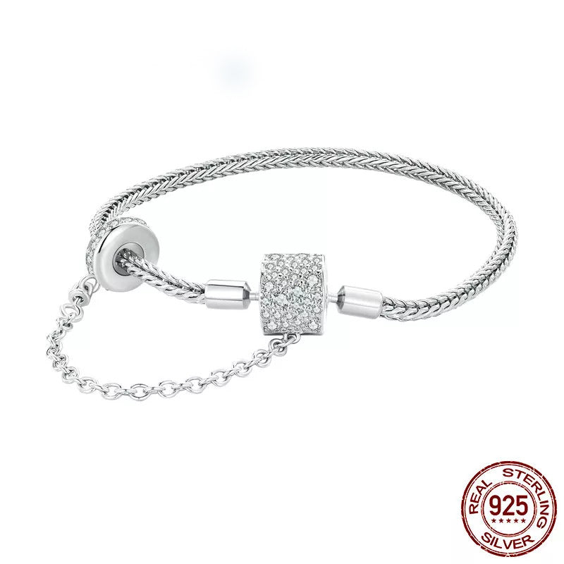 Silver Basic Charm Bracelet with Safety Chain